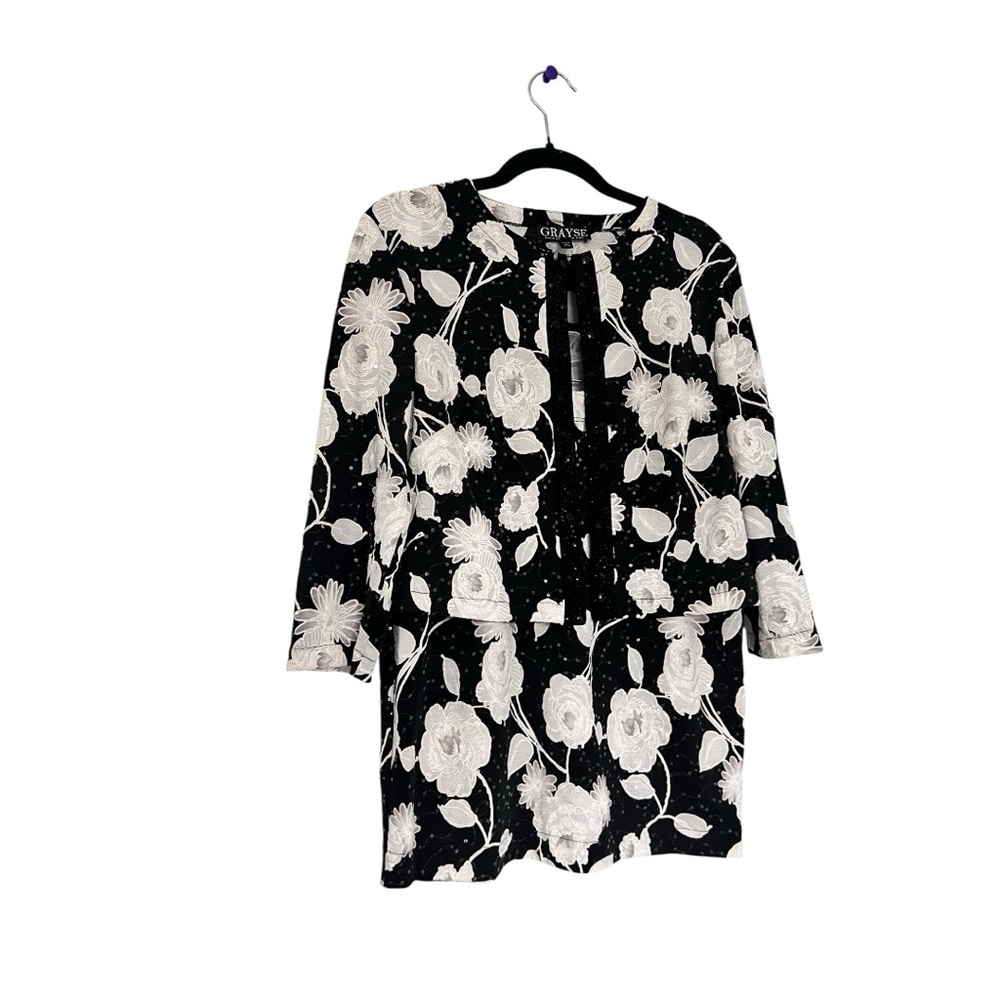 Grayse Black and White Floral skirt blazer set sz S - Picture 2 of 9
